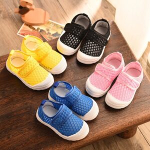 Kids Casual Solid Color Breathable Single Net Cloth Velcro Sneakers