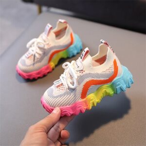 Kids Sporty Color Blocking Knitting Multicolored Soft Bottom Non-slip Breathable Casual Sneakers