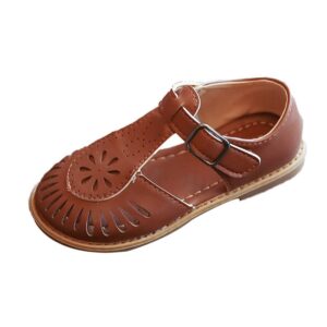 Kids Girls Retro Solid Color Hollow Out Design Sandals