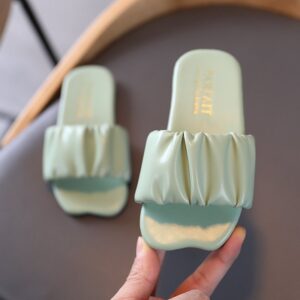 Kids Girls Sweet Solid Color Pleated Ruffled Princess Beach Slippers