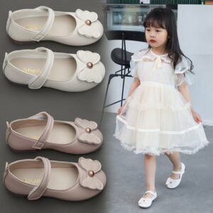 Kids Girls Cute Solid Color Butterfly Design Soft Bottom Velcro Flats