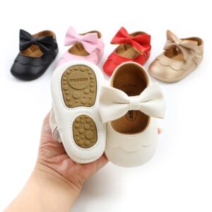 Girls Cute Basic Solid Color Bow Decor Velcro Non-slip Flats With Headband