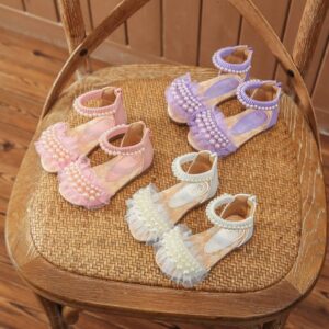 Kids Girls Elegant Solid Color Mesh Pearl Design Soft Bottom Princess Sandals