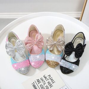 Girls Cute Glitter Bow Decor Velcro Princess Shoes