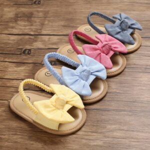 Baby Girls Basic Solid Color Bow Decor Soft-soled Sandals