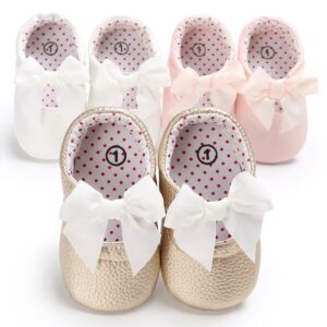 Baby Girls Basic Bow Decor Polka Dot Soft Bottom PU First Walkers