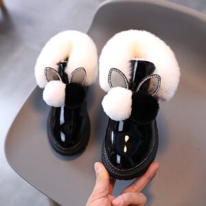 Girls Cute Rabbit Ear Design Pompon Plush Warm Boots