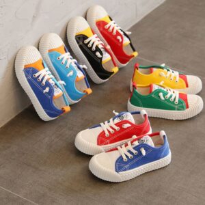 Kids Personality Color Matching White Shoelace Canvas Shoes
