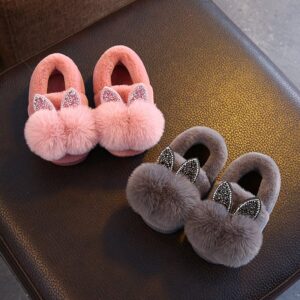 Cute Children Pompom Decor Warm Soft Bottom Non-slip Slippers