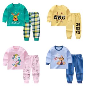 Kids Casual Cartoon Round Neck Long Sleeve Top And Elastic Pants Pajama Set