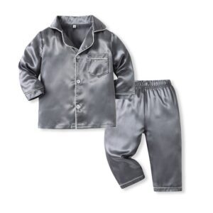 Kids Toddler Boys Solid Color Satin Long Sleeve Lapel Top Trousers House Pajamas Sets
