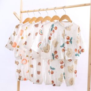 Kids Cute Cartoon All Over Print Long Sleeve Single Breasted Top And Elastic Pants Pajama Set