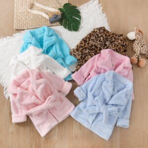 Kids Simple Solid Color Long Sleeve Lapel Plush Night-robe