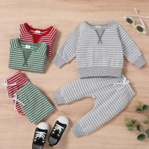 Baby Casual Round Neck Long-sleeved Striped Top And Pants Pajamas Set