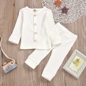 Baby Rib-knit Long Sleeve Sleepwear Tops Pants Set