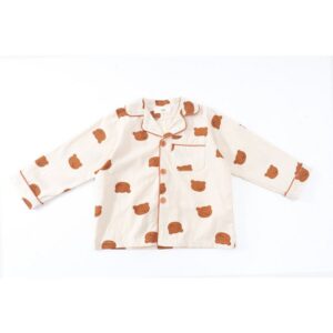 Kids Casual Lapel Long Sleeve Single Breasted Top And Pants Pajama Set