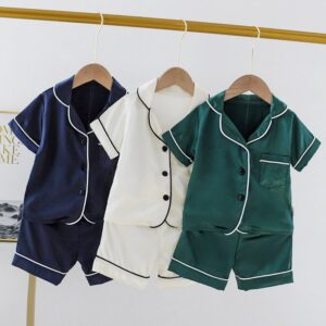 Kids Simple Solid Color Single-breasted Two-piece Pajamas