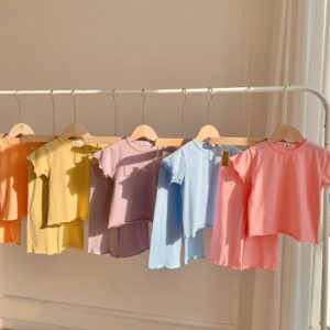 Children Kids Baby Fashion Girls Casual Short Sleeve Candy Color Top And Shorts Pajamas 2pcs Set