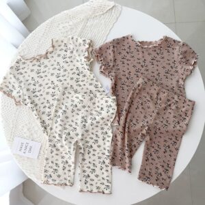 Children Kids Baby Fashion Girls Short Sleeve Flower T-Shirt And Shorts Pajamas 2pcs Set