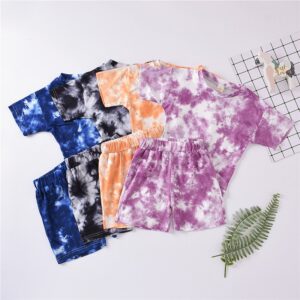 Fashion Tie-dye Short-sleeved Round Neck Top And Shorts Set