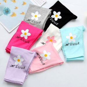 Kids Girls Cute Cartoon Flower Letter Candy Color Elastic Leggings