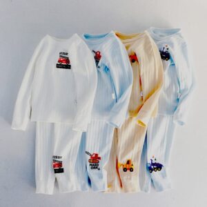 Boys Cute Car Pattern Round Neck Tops And Pants Set