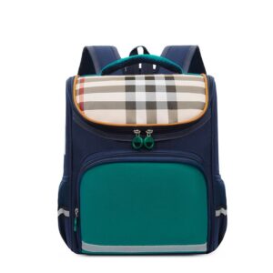 Children Fashion Girls Boys British Style Check Color Matching Canvas Backpack School Bag