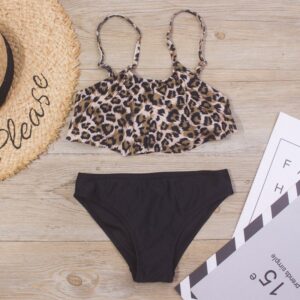 Kids Girls Basic Ruffled Gradient Leopard Bikini Set