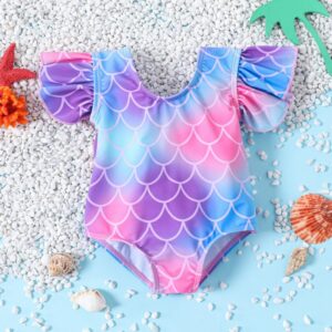 Kids Baby Girls Casual Cute Bow Fish Scale Print One Piece Swimwear