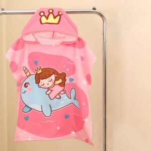 Kids Unisex Casual Cute Cartoon Print Beach Hooded Bath Towel Cape
