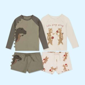 Kids Toddler Boys Casual Cute Cartoon Dinosaur Print Long Sleeve Shorts Tankinis Swimwear