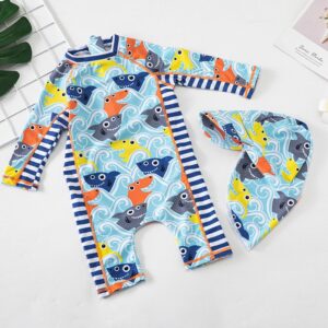 Kids Toddler Boys Casual Cute Cartoon Shark Print Long Sleeve One Piece Swimwear