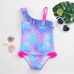 Girl Kids Mermaid Printed Fish Scale One-Piece Swimsuit