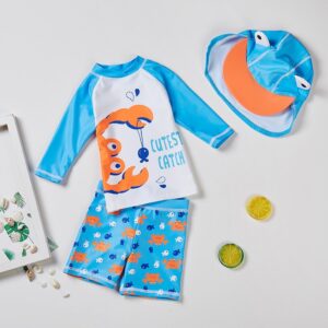 Kids Boys Casual Cute Cartoon Crab Letters Print Long Sleeve Shorts Swimwear Set