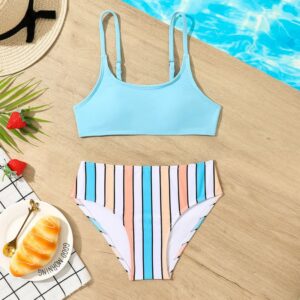 Kids Girls Fashion Casual Cute Stripe Print Tankinis Swimwear
