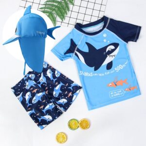 Kids Boys Casual Cute Cartoon Shark Letters Print Short Sleeve Shorts Swimwear Set