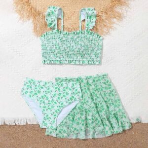 Kids Toddler Big Girls Casual Cute Tiny Flower Print Three-Piece Set Swimwear