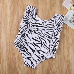 Kids Girls Basic Zebra Print Ruffled Round Neck Sleeveless Swimsuit