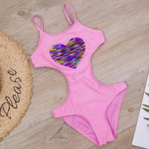 Kids Girls Cute Heart Sequin Strap Adjustable Swimsuit