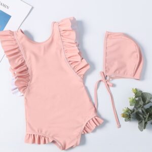 Kids Girls Basic Solid Color Ruffled Romper With Hat