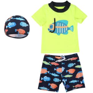 Boys Round Neck Fish Pattern And Shorts With Cap Set