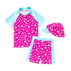 3 Pcs Girl Star Printed Swimsuit And Cap