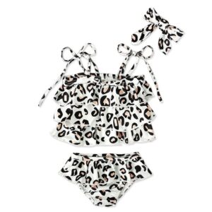 Girls Fashion Leopard Pattern Swimwear With Headband Set