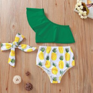 3 Pcs Set Girl Fresh Pineapple Print Swimsuit With Headband
