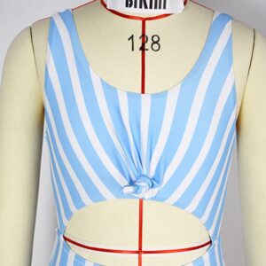 Girls Fashion Striped Cropped One-piece Swimsuit