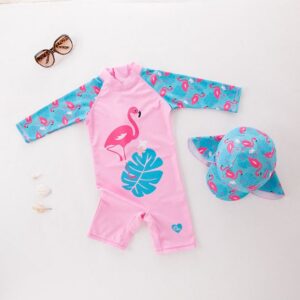 2 Pcs Girl Long Sleeves Fanimgo Printed Swimwear And Cap