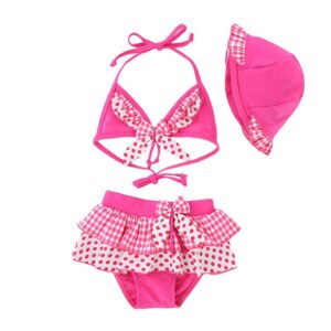 3 Pcs Girl Patchwork Swimsuit And Bathing Cap
