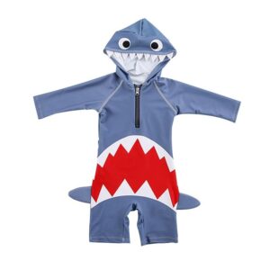 One Piece Boys Cute Shark Pattern Hoodied Swimwear