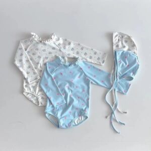 Kids Baby Girls Holiday Beach Tiny Flower Print Long Sleeve One Piece Swimsuit