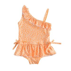 Girls Slant Shoulder Polka Dot One-piece Swimsuit
